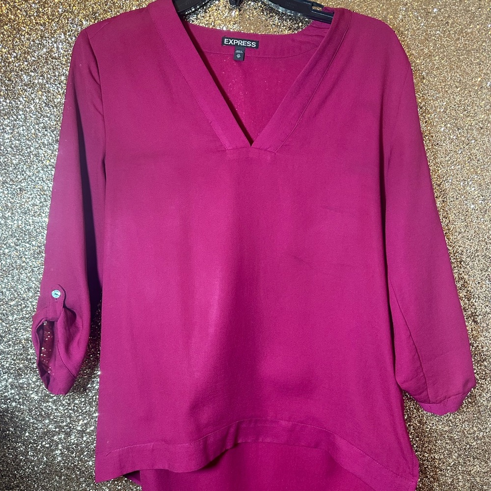 Express v neck high low work blouse XS
